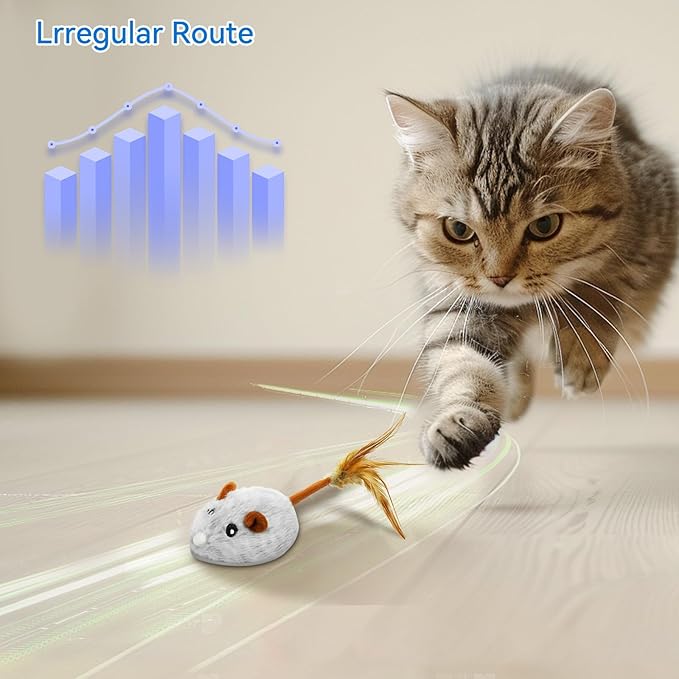 APP & Bluetooth Remote Control Cat Toy - Auto Moving, USB Rechargeable Interactive Mouse Toy for Indoor Cats - Gray