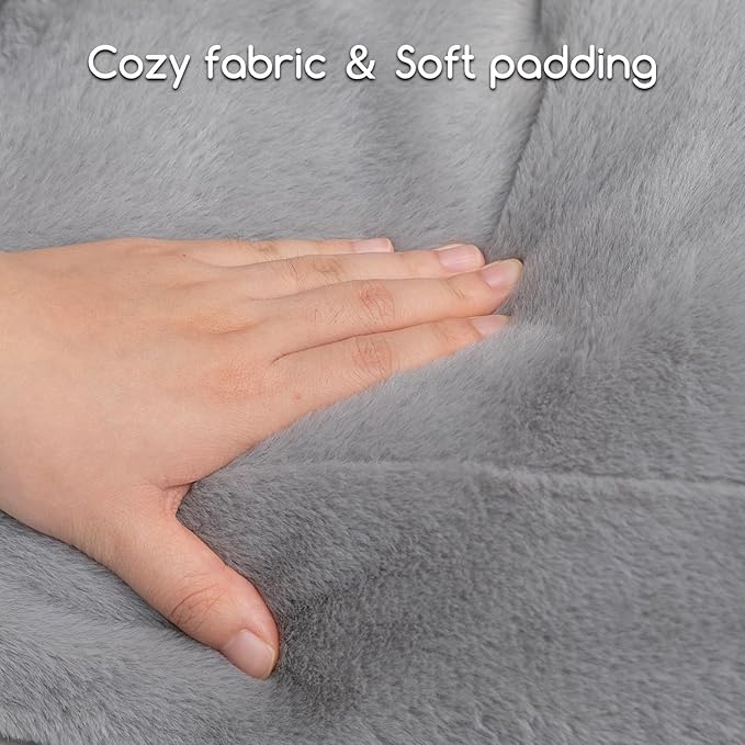 Hollypet Fluffy Plush Pet Cat Couch Soft Calming Pet Sofa Bed for Medium Small Cats and Dogs, Silver Gray