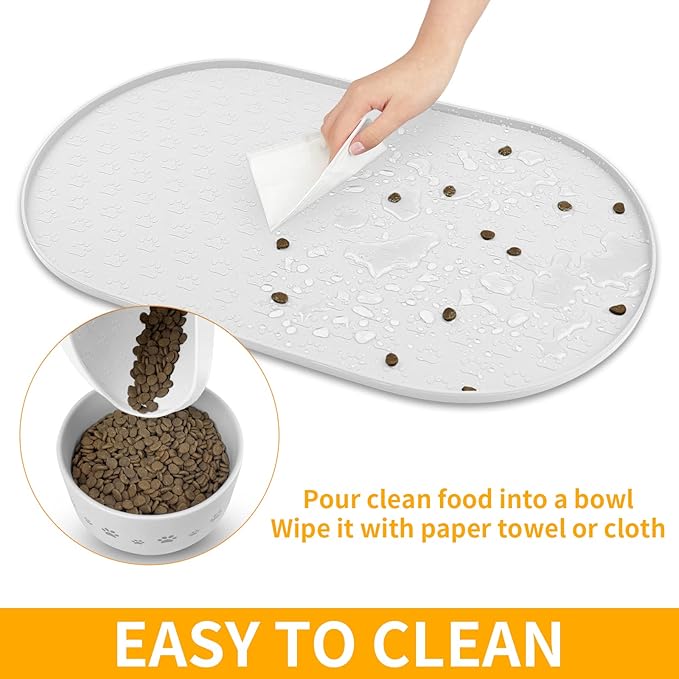 KPWACD Pet Placemat for Dog and Cat, Anti-Slip Waterproof Dogs Feeding Bowl Mat Prevent Food and Water Overflow, Silicone Puppy Dish Mats Suitable for Small Medium Big Pets, White, 24" * 16"