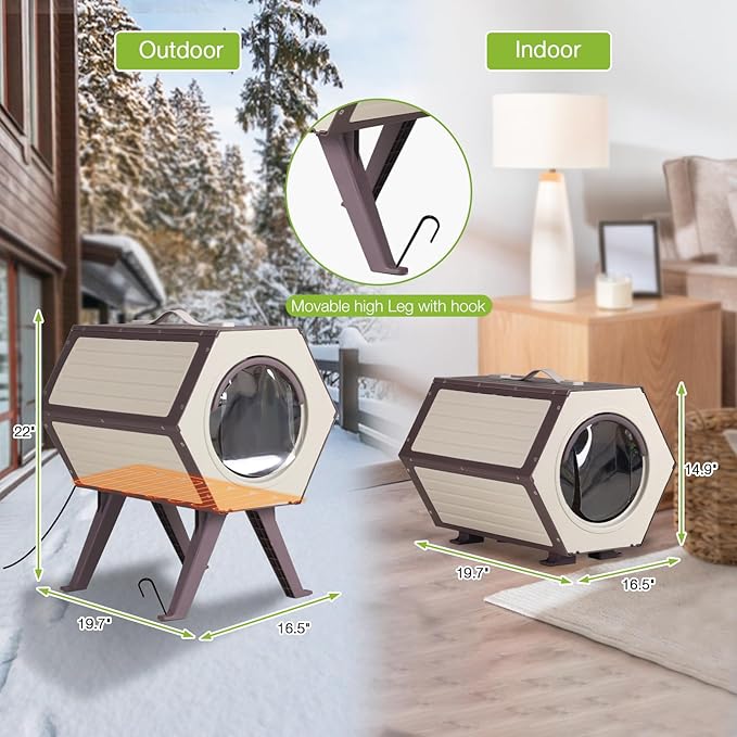 Heated Cat House for Outdoor Cats, 100% Insulated Cat House with Heating Pad,Feral Cat Shelter Waterproof for Winter,Expandable