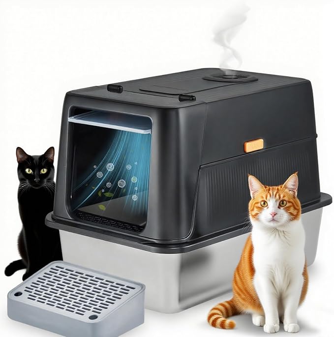 Stainless Steel Smart Cat Litter Box with IR Sensor Automatic Odor Control for A Home, Low Noise Design Automatic, Hygienic, and Easy-Clean Design for Multiple Cats