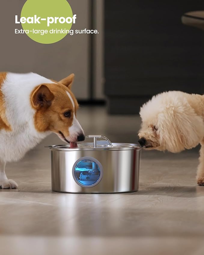 Dog Water Fountain Stainless Steel: 7L/1.8Gal Large Dog Fountains Quiet Automatic pet Drinking Dispenser - Indoor Cat Watering Fountains for Pets Metal Water Bowls for Cats with 4 Filters 4 sponges