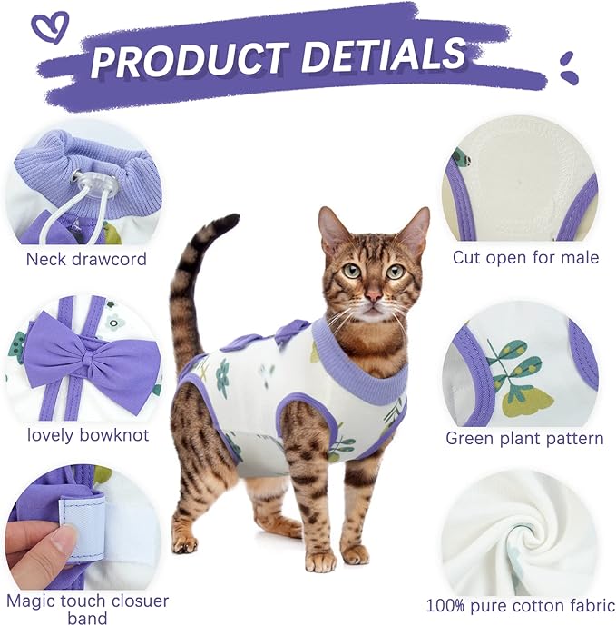 DENTRUN Cat Surgery Recovery Suit Anti Licking Spay Snuggly Vest, Pet Surgical Recovery Shirt After Surgery for Male Female Cat Small Dog Cone E-Collar Alternative