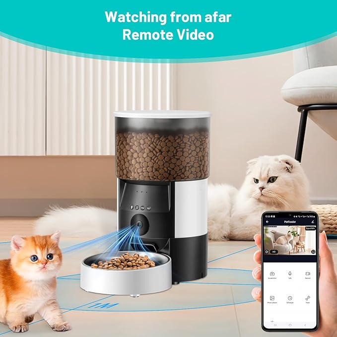 Automatic Cat Feeder with Camera, 2.4Ghz WiFi Timed Dog Food Dispenser with APP Control, 3L Auto Dry Food Feeders for Pets with HD Video, 1-8 Meals/Day, 10s Voice Recorder (Camera and WiFi)