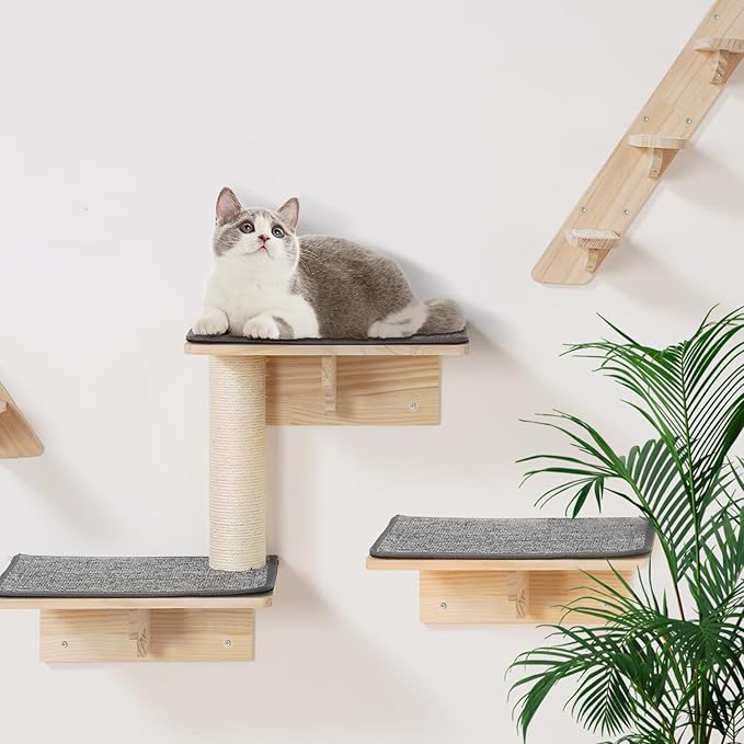 VEVOR Wall Mounted Cat Shelves, Perches with Jumping Boards,Hammocks & Cat Tree, Cat Furniture and Shelves up to 40 lbs for Sleeping, Playing, Climbing, Set of 9