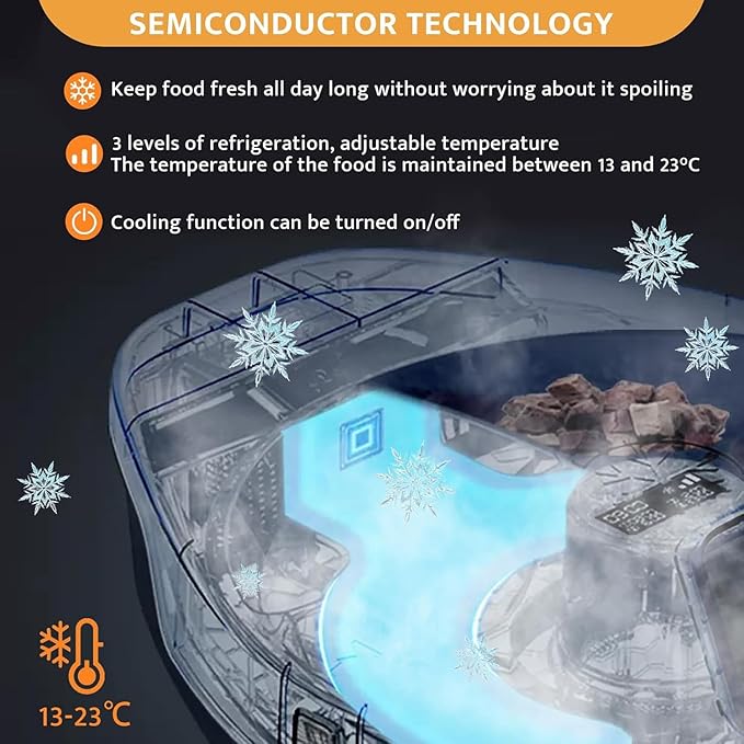 UBPET Cat Wet Food Automatic Feeder with Cooling, Semiconductor Refrigeration, with Timer, 5 Food Compartments for 330g Pet Food Each, Premium Meal Plates, Washable, for Cats