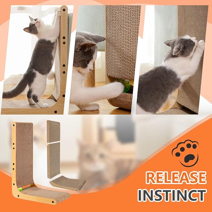 Cat Scratcher, Cat Scratching Post, Cardboard Cat Scratching Board with Ball Toy, Large Vertical L Shape Cat Scratcher Scratch Pads Toys for Indoor Cats, Catnip
