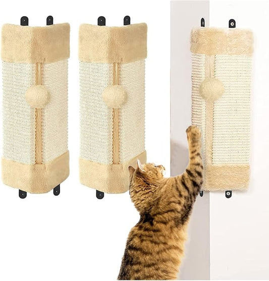 BNOSDM 3 Pack Corner Wall Cat Scratcher Corners Pet Scratch Pad for Cats Vertical Scratching Board Sisal Protector Furniture Pet Wear Resistant Mat for Door Sofa (Beige)