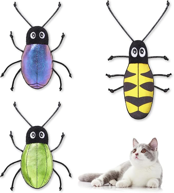 Potaroma Realistic Bug Catnip Cat Toys Crinkly Sound, Durable Kitten Bite Interactive Kicker Toys for Indoor Exercise 3.5 Inches