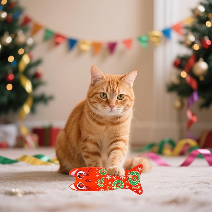 Christmas Catnip Toys for Large Cats Adult Indoor Cat Plush Toys with Crinkle Kitten Bite Dental Kicker Toy 6 Pcs