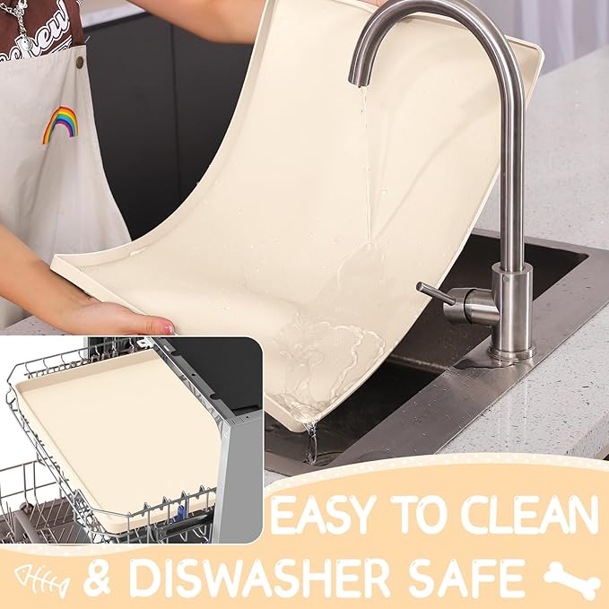 MateeyLife Silicone Cat & Dog Food Mat for Floors Waterproof, Anti-Slip Dog Bowl Mats for Food and Water, Pet Feeding Mats with Lip to Prevent Spills, Pet Placemat for Messy Drinkers to Protect Floors