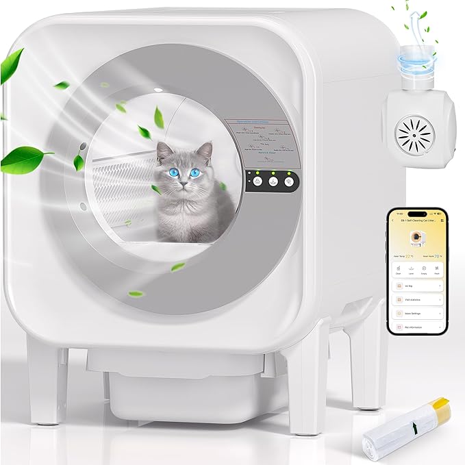 Automatic Cat Litter Box | Self Cleaning Litter Box for Cats with App Control, 75L&12L Large Space, Odor Control, 3–30LBS Cats Friendly, Quiet, Easy to Clean, Litter-Saving