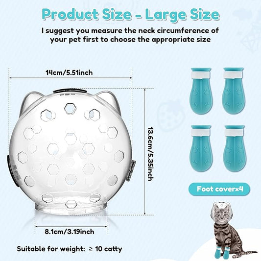 Cat Muzzle, Cat Mouth Cover for Grooming with 4 Silicone Paw Shoes, Cat Anti Bite Helmet, Silicone Claw Covers, Cat Breathable Hood for Cats Bathing Shaving Nail Trimming (Large)