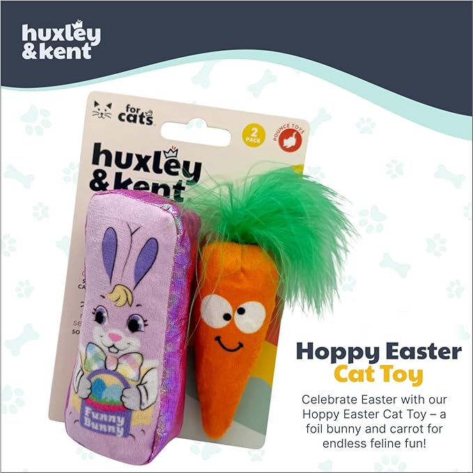 Huxley & Kent Plush Cat Toy - Interactive Catnip Toy for Cats & Kittens - Soft with Crinkle & Catnip - Fun Indoor Play - Hoppy Easter 2pk