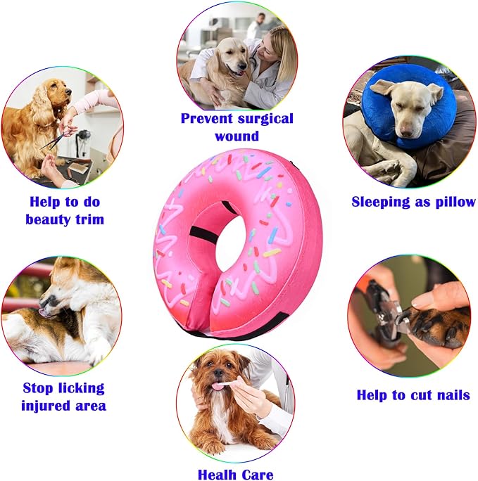 Katoggy Inflatable Dog Cone Collar for Dogs After Surgery, Soft Adjustable Blow up Donut E-Collar for Small Medium Large Dogs and Cats