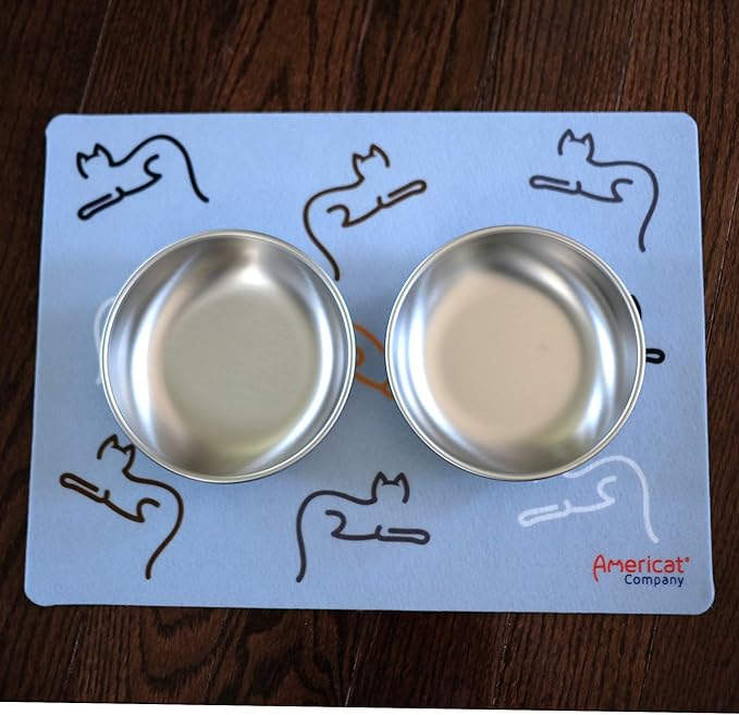 Cat Feeding Mat by Americat for Cat Food & Water Bowls – Machine Washable, Waterproof, No-Slip & Made in USA Cat Placemat – Protect Floors from Messy Eaters & Drinkers – 16 x 12 Inches (Cats)