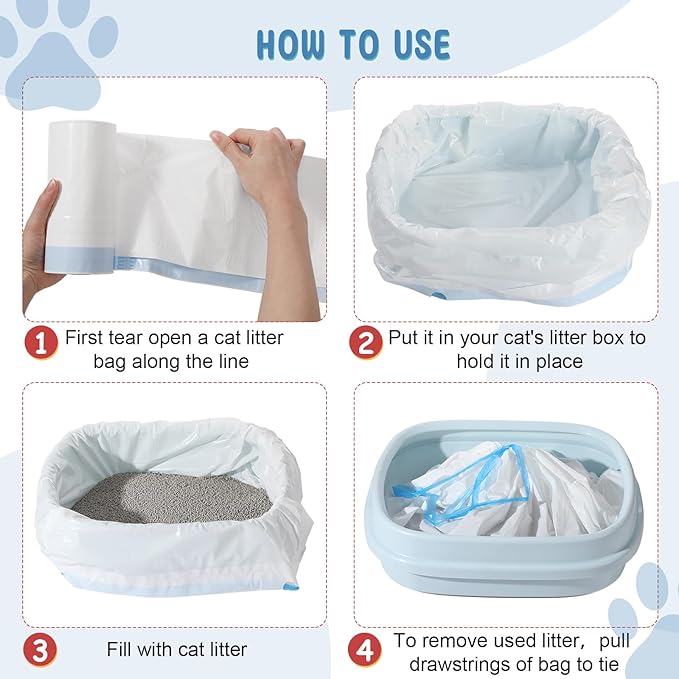 Tinlade 80 Count Jumbo Cat Litter Box Liners Large Drawstring Cat Litter Liners Bags Unscented Tear Resistant for Trash Waste to Keep Your Home Clean,39 x 22 Inch(Macaroon Color)