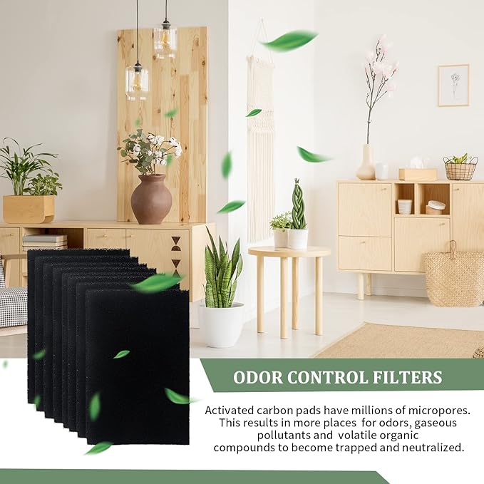 8 Pack Cat Litter Box Charcoal Filters for Van Ness Cat Litter Box, 4.4 x 6.5Inch Replacement Carbon Odor Filters for Pureness F6 Zeloite Air Filter, Black