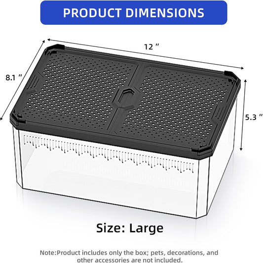 High-Transparency Reptile & Insect Enclosure Terrarium with Magnetic Door, Excellent Ventilation, Easy Cleaning, and Strong, Long-Lasting Build for Gecko, Tarantula, Hermit Crab (12x8.1x5.3 Inch)