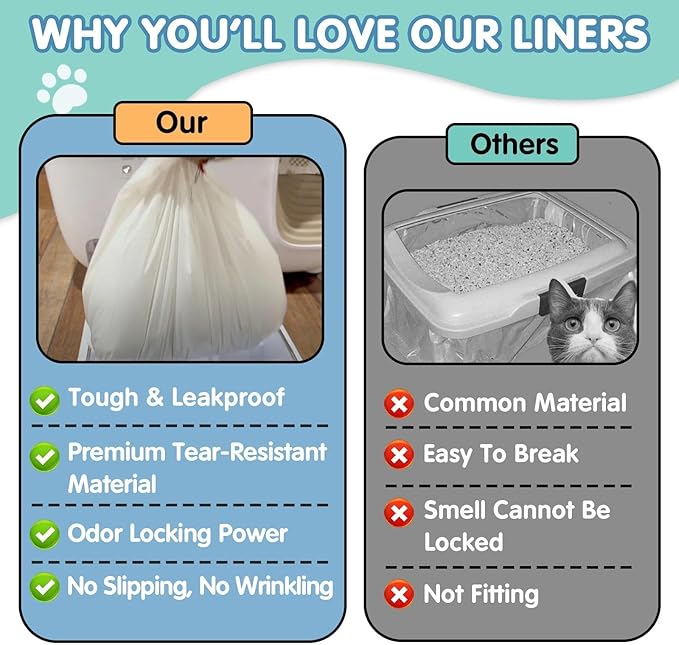 100Pcs Cat Litter Box Liners for PetSnowy SNOW+ Automatic Cat Litter Box, Tear & Leak Resistant Self-Sealing Waste Drawer Liner Bags