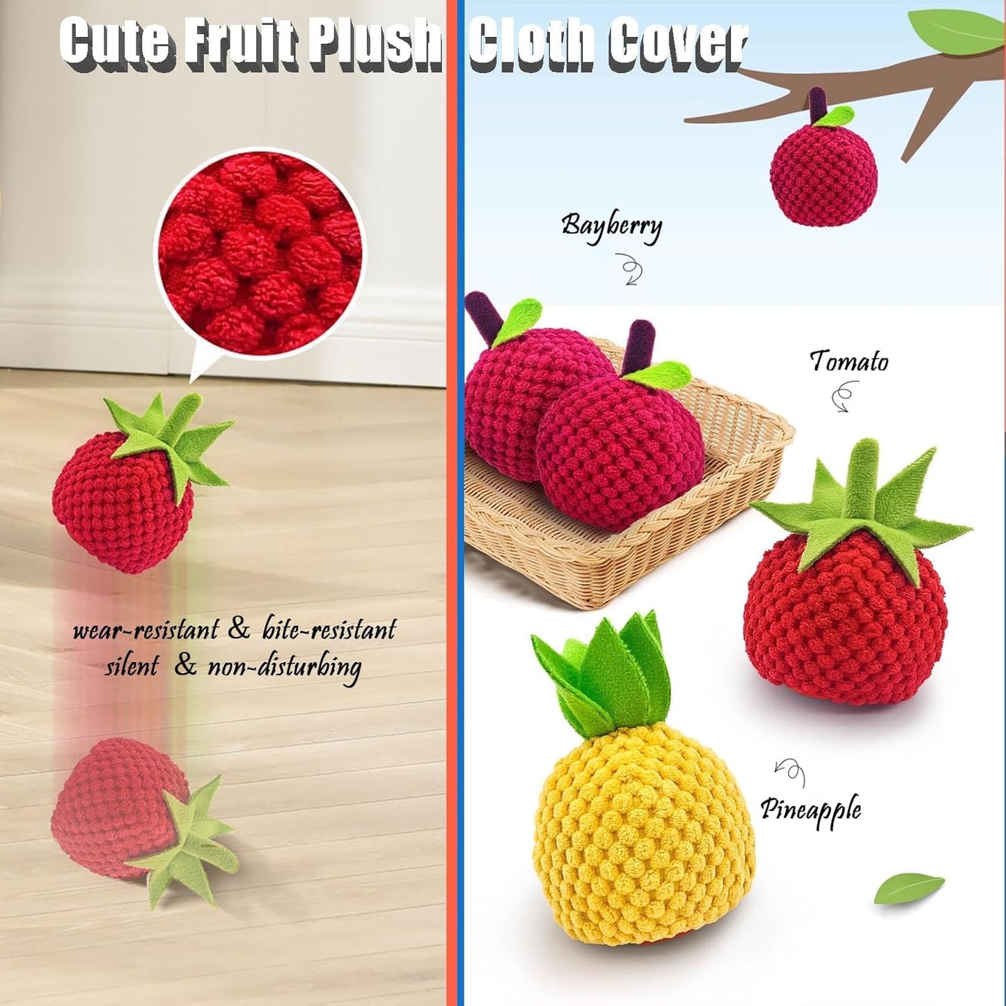 Zoomie Buddy 2.0, Zoomie Buddy for Dogs, 2 in 1 Smart Touch Interactive Dog Balls ＆ Pet Feeder, 2.83" Diameter, Suitable for Small/Medium Dogs, with Fruit Plush Cover (2*Orange, Pineapple)