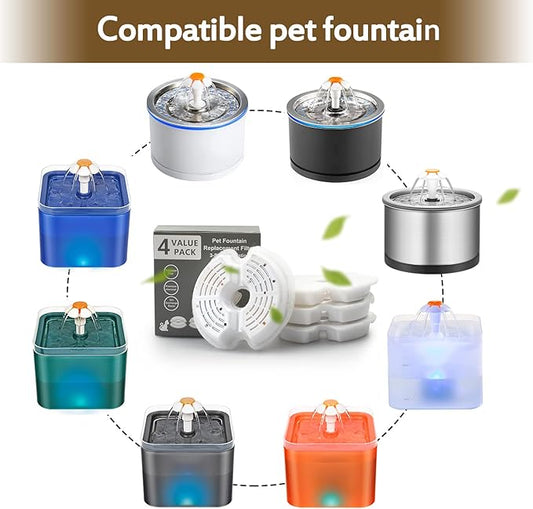 Cat Water Fountain Filters, Multiple Filtration Pet Water Fountain Replacement Filter,8 or 12 Packs of Cotton Activated Carbon Cat Fountain Filters (Filter 4 Pack)