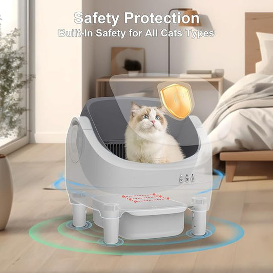 Himix Self Cleaning Litter Box, Large Open-top Automatic Cat Litter Box for Multiple Cats with APP Control, Safety Sensor and Odor Control, Includes 60 Pcs Trash Bags