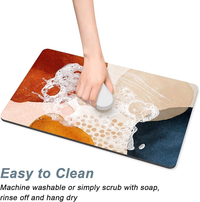 Rnivvi Dog Food Mat, 12" x 19" Absorbent Dog Cat Bowl Mat for Food and Water, Cute Anti-Slip Rubber Pet Feeding Rug Protect Floors, Puppy Placemat for Feeding & Watering Supplies, Abstract Stones