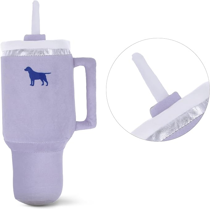 Pup Cup Tumbler Dog Toy – Birthday Dog Toy, Funny Squeaky Plush Puppy Gift, Cute Birthday Present (Lavender Purple)