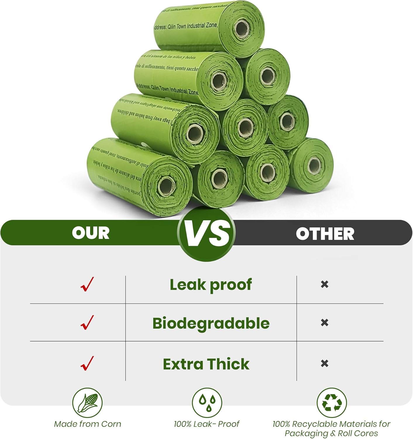 Dog Poop Bags Rolls-600 Counts, 40Rolls, Biodegradable Poop Bags Made of Cornstarch, 100% Leak Proof and Easy to Open (Green)