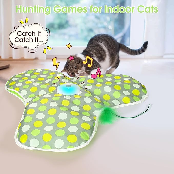 Interactive Cat Toy for Indoor Cats - Automatic Hide & Seek, Motion Activated Feathers, Squeaky Mouse, Touch Activated, USB Rechargeable - Top Bored Cat Toy