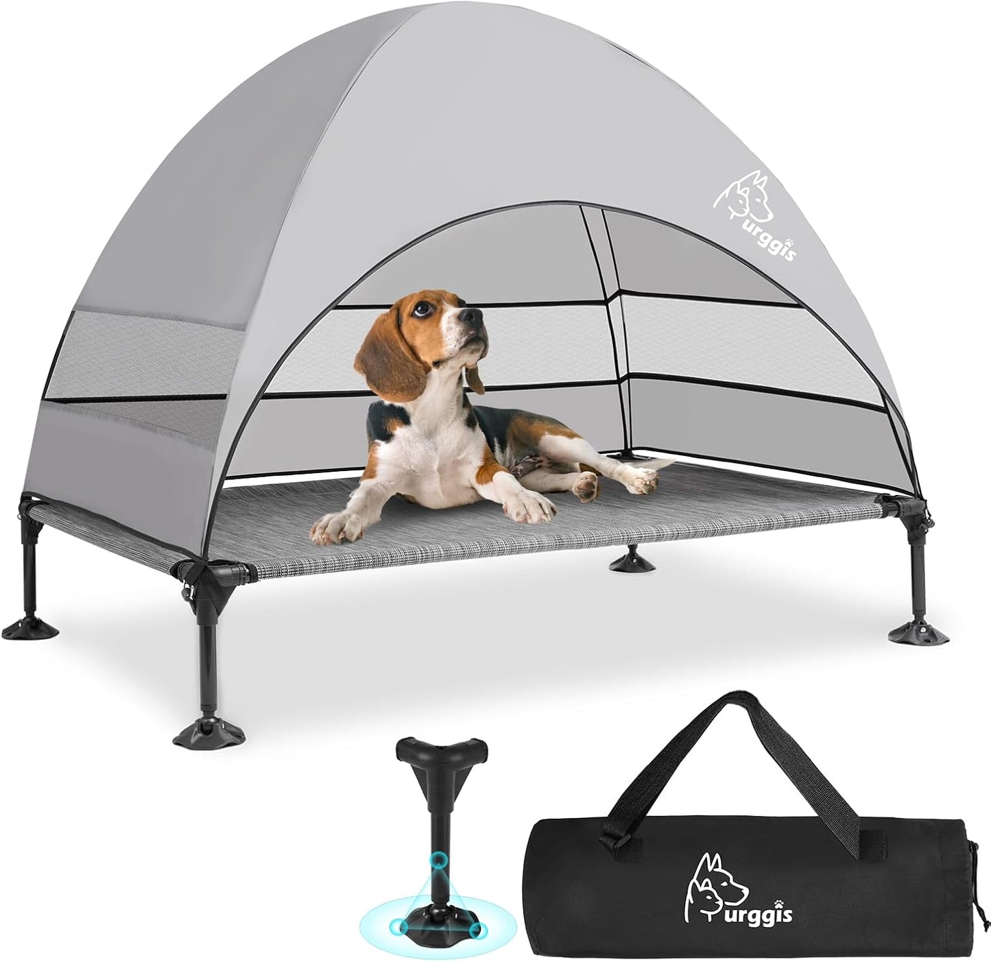 Upgraded Elevated Dog Bed with Canopy, Portable Raised Outdoor Dog Bed with Stable Anti-Slip Feet, Wider Shade Pet Bed Cot, Raised Dog Beds for Large Dogs Camping, Indoor & Outdoor Use