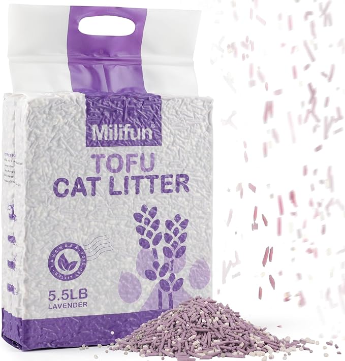 Tofu Cat Litter, Dust-Free Kitty Litter, Fast Drying, Ultra Absorbent Clumping Cat Litter Pellets, Lavender Odor Control, Less Scattering, Dust-Free Mixed.