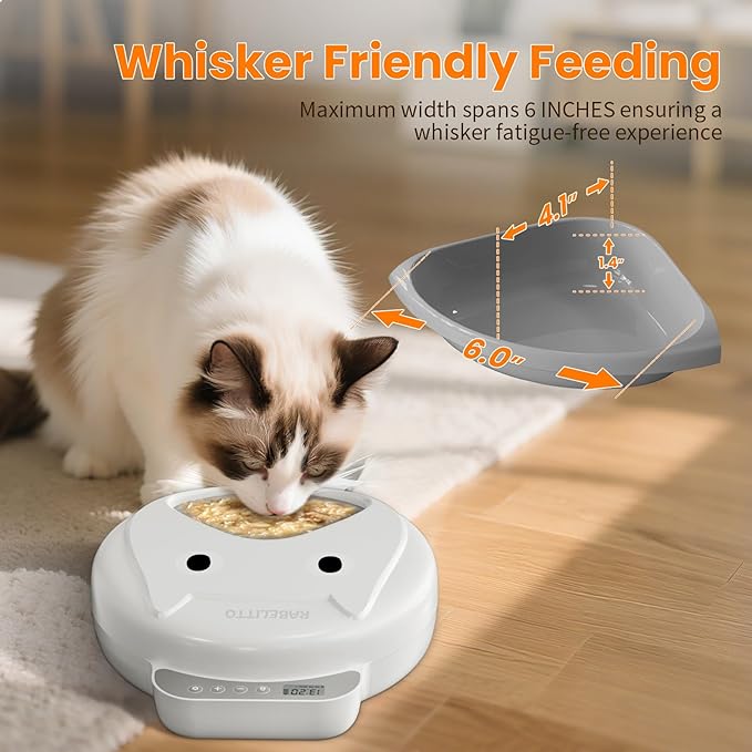 Automatic Cat Feeder Wet&Dry Food-Cordless Pet Food Dispenser-Pet Fresh Food Refrigerated Container with 2 Ice Packs,Programmable Timer Battery Powered Feeder for Cat Samll Dog-4 Meals Per Day-White