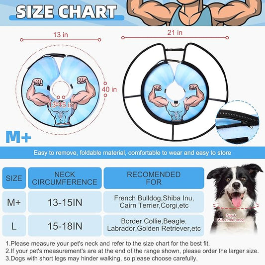 KOOLTAIL Inflatable Dog Cone Collar, Protective Dog Recovery E Collar for Medium Large Dogs After Surgery, Soft Adjustable Dog Neck Donut Cone with Enhanced Anti-Licking Does Not Impede Vision, M+