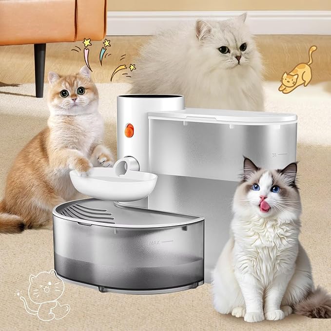 Saker Automatic Cat Water Dispenser: Smart Pet Water Fountain No Filter for Small Dogs - Wireless 3L Rechargeable Smart Cat Fountain - Wastewater Separation