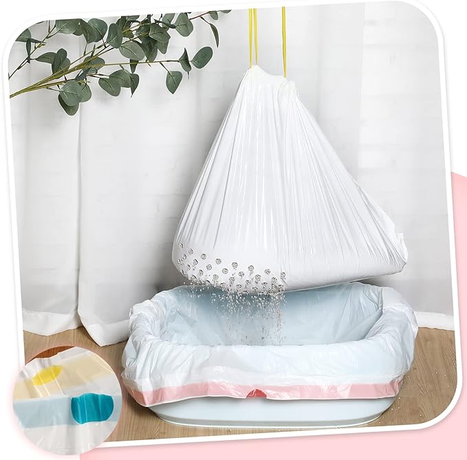 56 Count Sifting Cat Litter Bags Jumbo Thick Cat Litter Box Liners with Holes Disposable Extra Large Feline Pan Liners with Drawstring Scratch Resistant Quick Clean for Kitty Litter Box,36 x 18 Inch