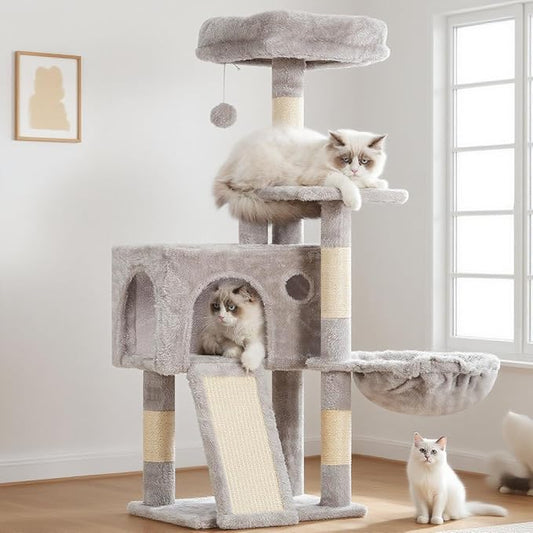 Cat Tree, 41.3" Cat Tower for Indoor Kittens with Scratching Board and Posts, Multi-Level Cozy Cat Condo with 2 Perches, Hammock, Balls, Light Gray GCT005SW