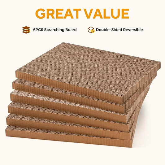 AUSCAT Cat Scratcher Box with 6PCS Cat Scratching Board, Cardboard Cat Scratchers for Indoor Cats, Reversible Cat Scratch Pads for Small Medium Kittens, 14.6" L x 10.9" W x 5.2" H