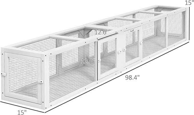PawHut Cat Tunnel - Outdoor Wooden Tube with Combinable Design, 8 Doors, 98" Cat Toys for Kitty, Puppy, Pet, House, Window, Cage, White