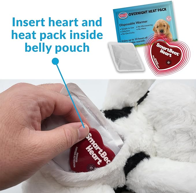 Special Edition Snuggle Puppy Toys - Heartbeat Puppy for Dogs - Pet Anxiety Relief and Calming Aid - Comfort Dog Toys for Behavioral Training in Black & White