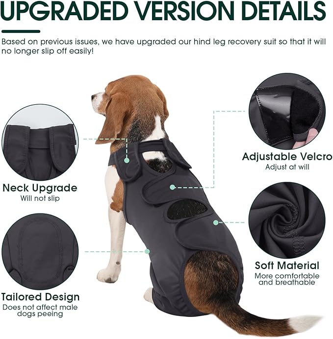 Kuoser Dog Surgery Recovery Suit, Thigh Wound Protective Sleeve for Dogs, Dog Recovery Sleeve for Female Male Dogs, Pet Surgical Suit for Spay Neuter, Dog Onesie After Surgery, Gray M