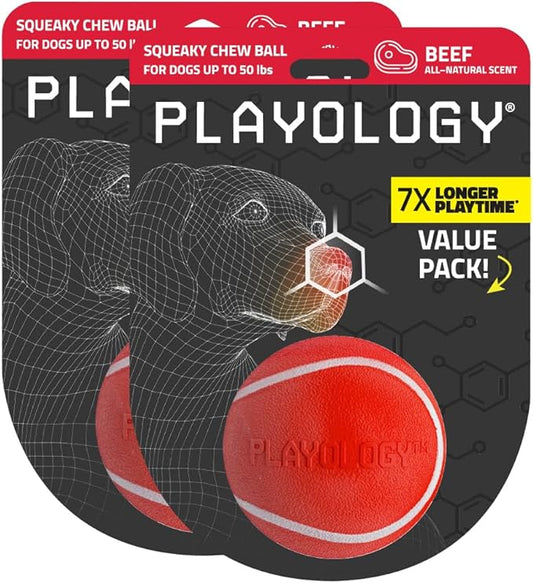 Playology Dog Toys | Squeaky Chew Ball - Squeaky and Bouncy Durable Floating Fetch Ball for Dogs (Value 2-Pack) | Medium Bacon Scented Toy - Easy to Clean and Made from Non Toxic Materials