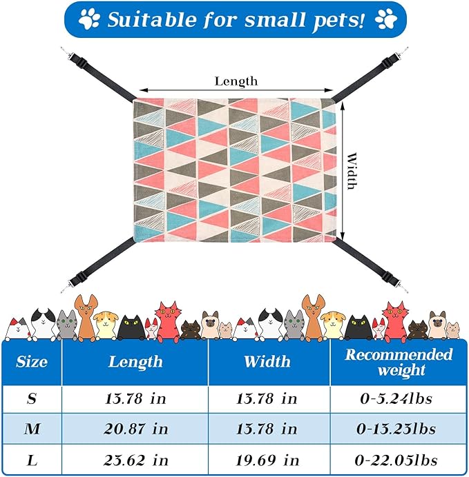 2 Pieces Reversible Cat Hanging Hammock Soft Breathable Pet Cage Hammock with Adjustable Straps and Metal Hooks Double Sided Hanging Bed for Small Dogs Rabbits(Geometry Pattern,M)