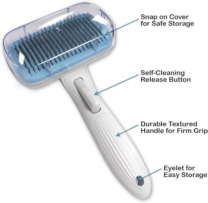 Pets First Premium Dog Brush & CAT Brush Self Cleaning Dog Slicker Hair Brush Easy to Clean Best Pet Grooming Brushes Shedding Grooming Tools for Dogs and Cats. Beautiful Gift for The Groomer!