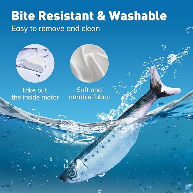 Bite-Sized Realistic Flopping Fish Cat Toys, 3 Pack, Interactive Cat Toys for All Breeds, Tap-Activated 3 Flapping Mode, Sardine/Saury/Yellow Croaker, 7.1 Inches, with Catnip, Rechargeable