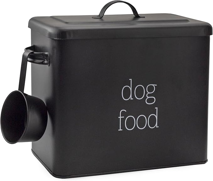 AuldHome Design Retro Dog Food Canister (Black); Modern Farmhouse Style Storage Bin for Pet Food