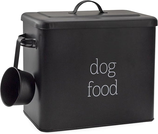 AuldHome Design Retro Dog Food Canister (Black); Modern Farmhouse Style Storage Bin for Pet Food