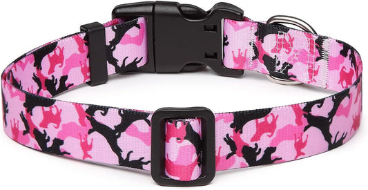 Mercano Adjustable Dog Collar - Special Design Patterns, Soft Nylon Comfortable Durable Pet Collar for Small Medium Large Dogs (XS, Dog Camouflage Pink)