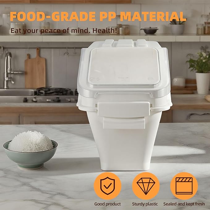 53LB Airtight Flour Storage Container With Scoop for Dry Food, Sugar, Baking Supplies,Rice.BPA Free Ingredient Storage Bin，Pet Food Storage Container Dog Cat Birds Food Bin (53 LB)